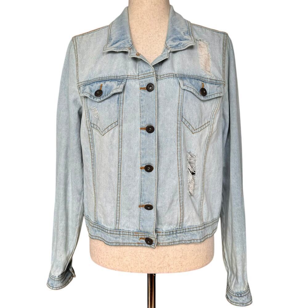 Highway Jeans Denim Jacket Distressed Lightwash, Women's Size L - Picture 1 of 8